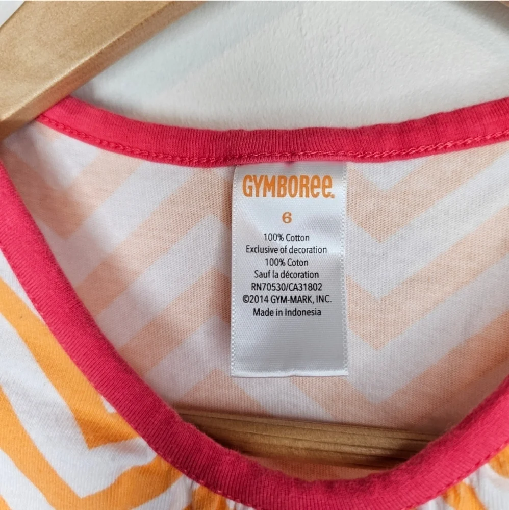 ​Gymboree Girls Size 6 Coral Orange Chevron Summer Dress with Pockets
